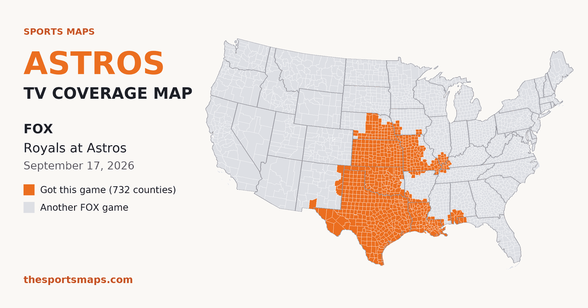 Astros vs Royals TV coverage map (FOX, September 17, 2026)