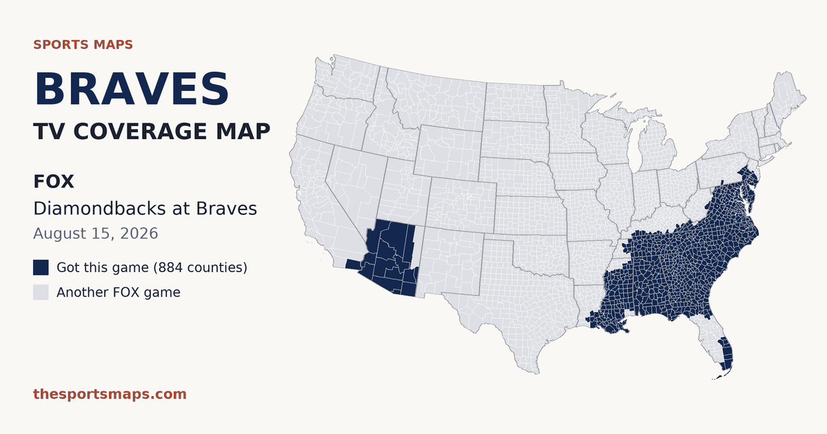 Braves vs Diamondbacks TV coverage map (FOX, August 15, 2026)
