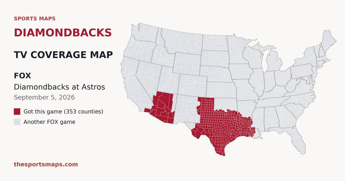 Diamondbacks at Astros TV coverage map (FOX, September 5, 2026)
