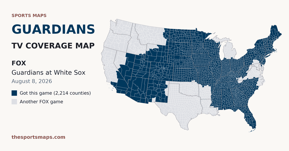Guardians at White Sox TV coverage map (FOX, August 8, 2026)
