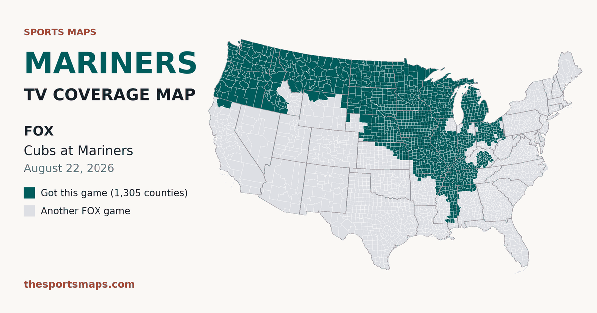 Mariners vs Cubs TV coverage map (FOX, August 22, 2026)