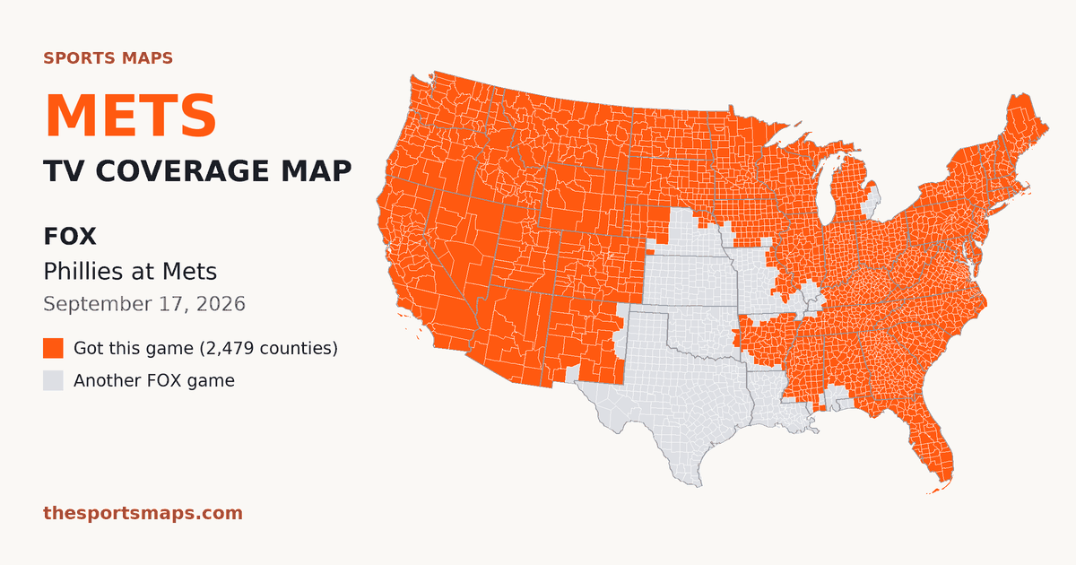 Mets vs Phillies TV coverage map (FOX, September 17, 2026)