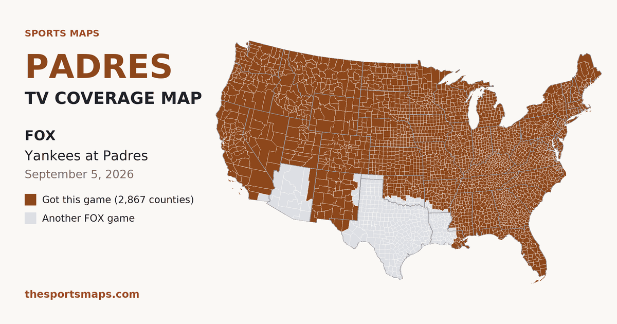 Padres vs Yankees TV coverage map (FOX, September 5, 2026)
