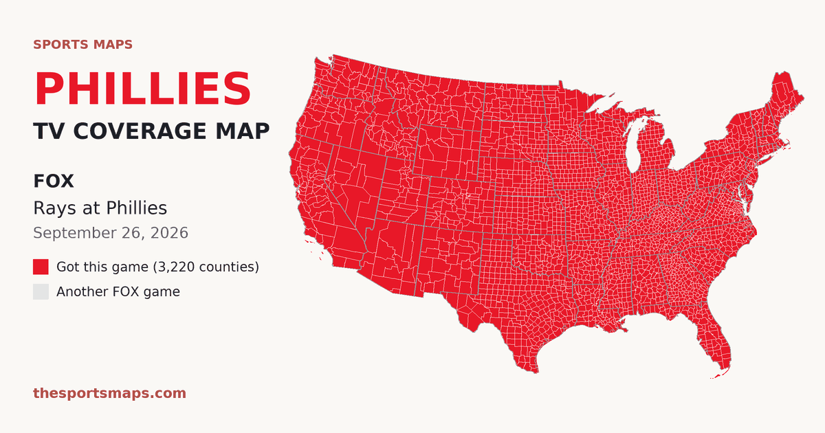Phillies vs Rays TV coverage map (FOX, September 26, 2026)
