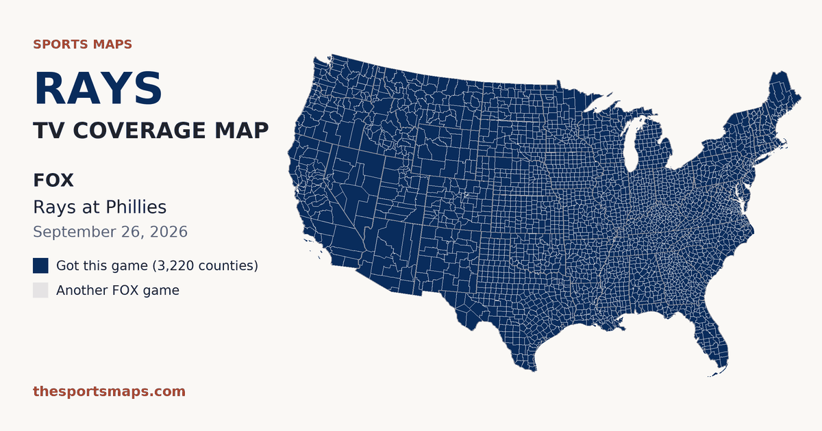 Rays at Phillies TV coverage map (FOX, September 26, 2026)