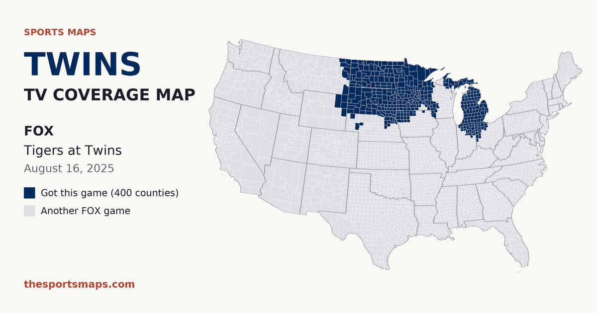 Twins vs Tigers TV coverage map (FOX, August 16, 2025)