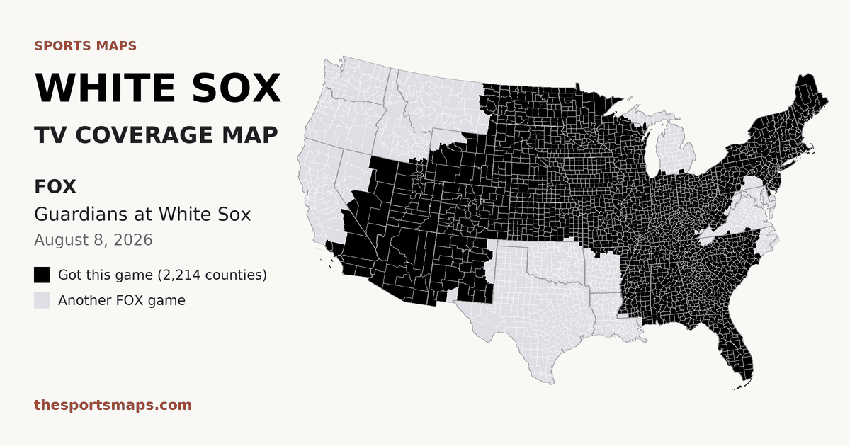 White Sox vs Guardians TV coverage map (FOX, August 8, 2026)