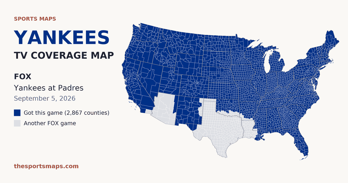Yankees at Padres TV coverage map (FOX, September 5, 2026)