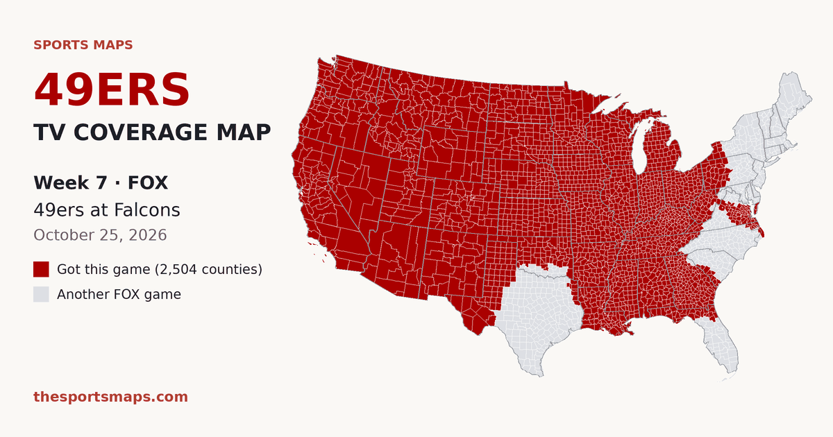 49ers at Falcons Week 7 TV coverage map (FOX, October 25, 2026)