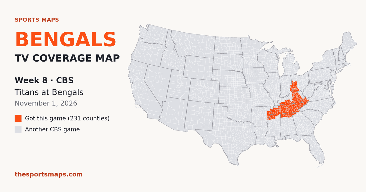 Bengals vs Titans Week 8 TV coverage map (CBS, November 1, 2026)