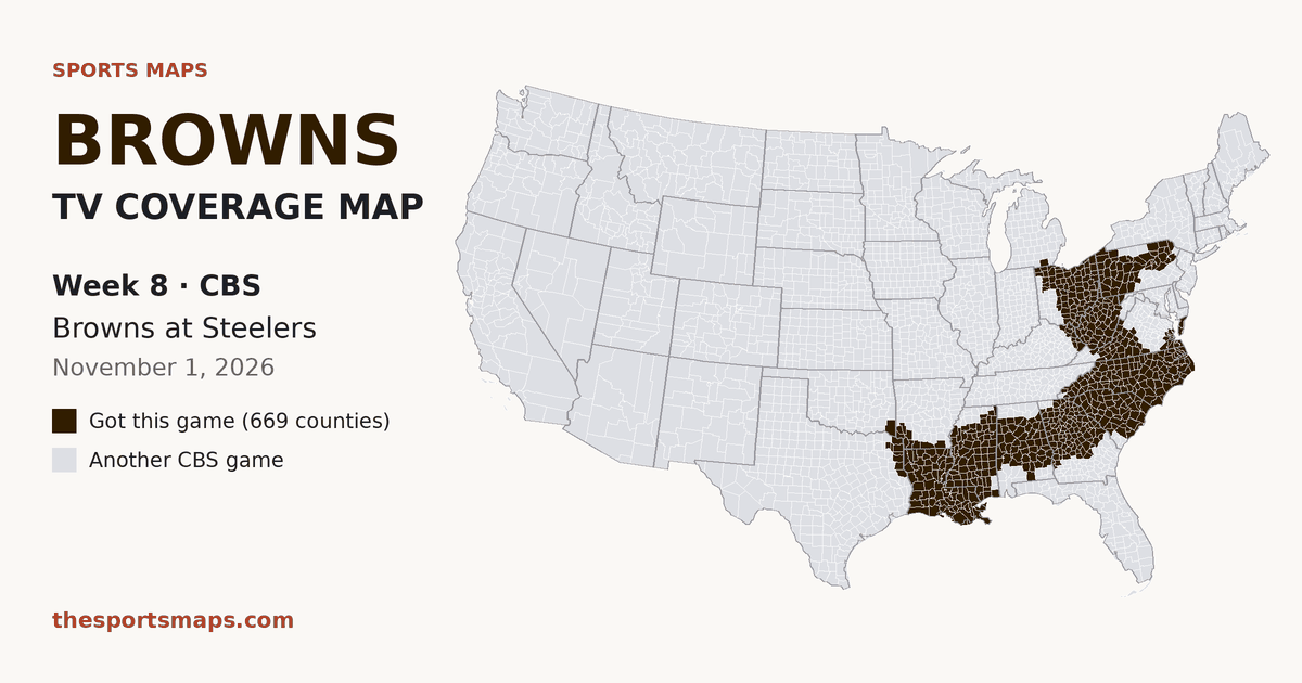 Browns at Steelers Week 8 TV coverage map (CBS, November 1, 2026)