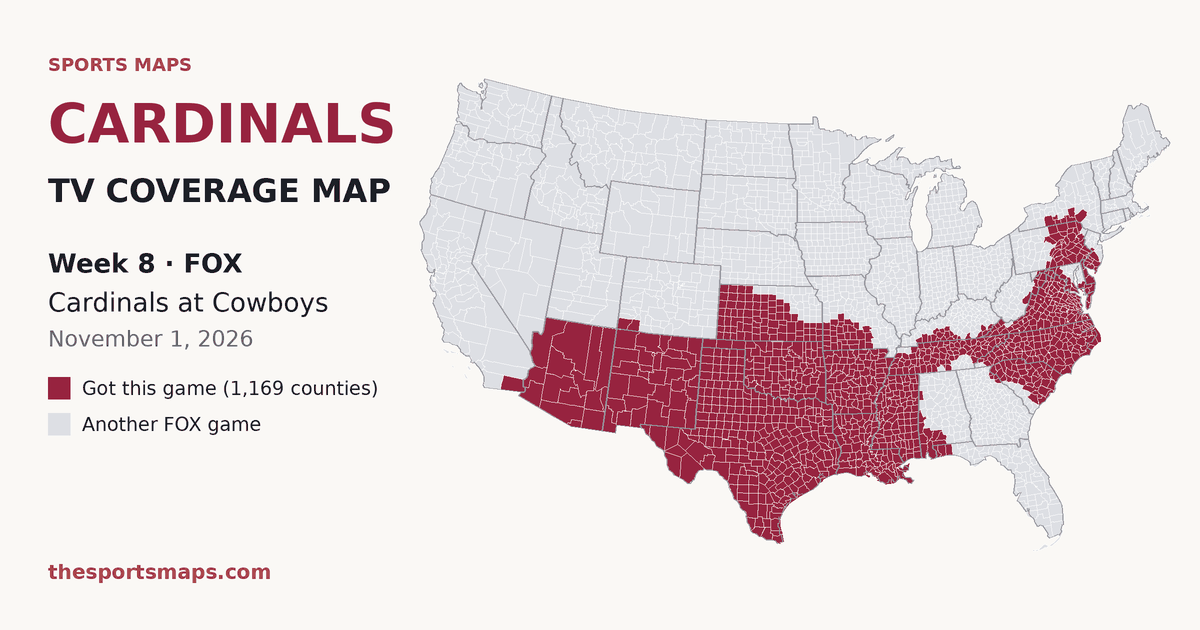 Cardinals at Cowboys Week 8 TV coverage map (FOX, November 1, 2026)