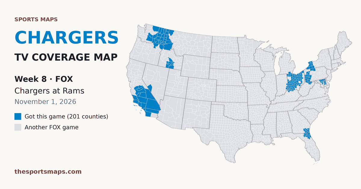 Chargers at Rams Week 8 TV coverage map (FOX, November 1, 2026)
