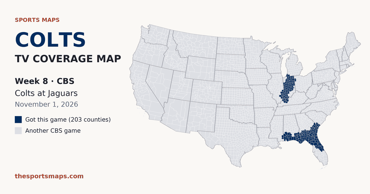 Colts at Jaguars Week 8 TV coverage map (CBS, November 1, 2026)