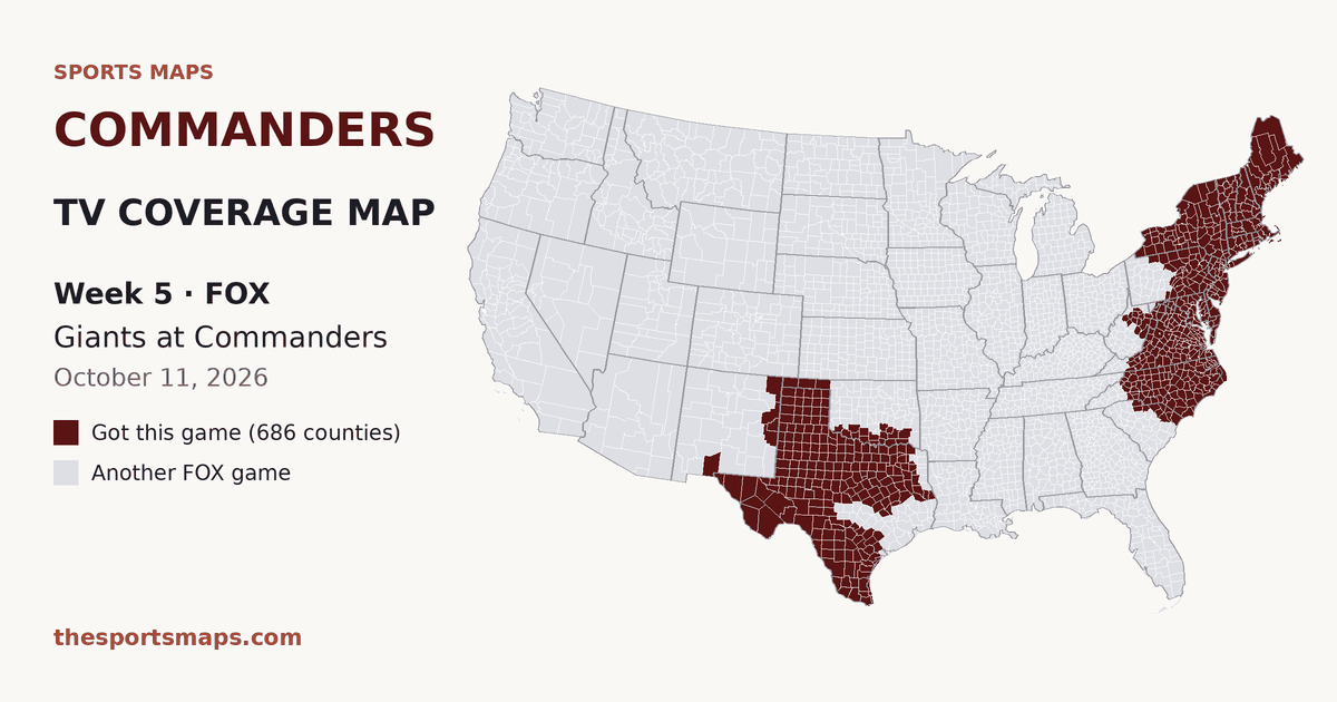 Commanders vs Giants Week 5 TV coverage map (FOX, October 11, 2026)