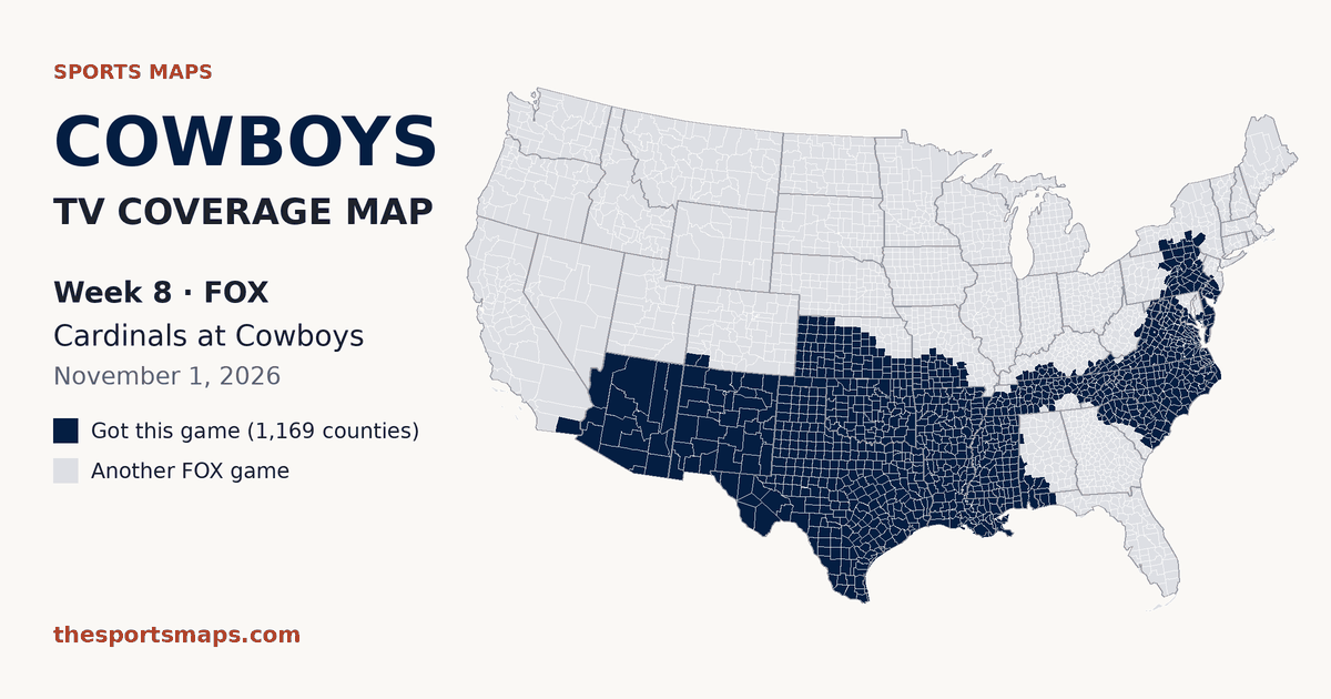 Cowboys vs Cardinals Week 8 TV coverage map (FOX, November 1, 2026)
