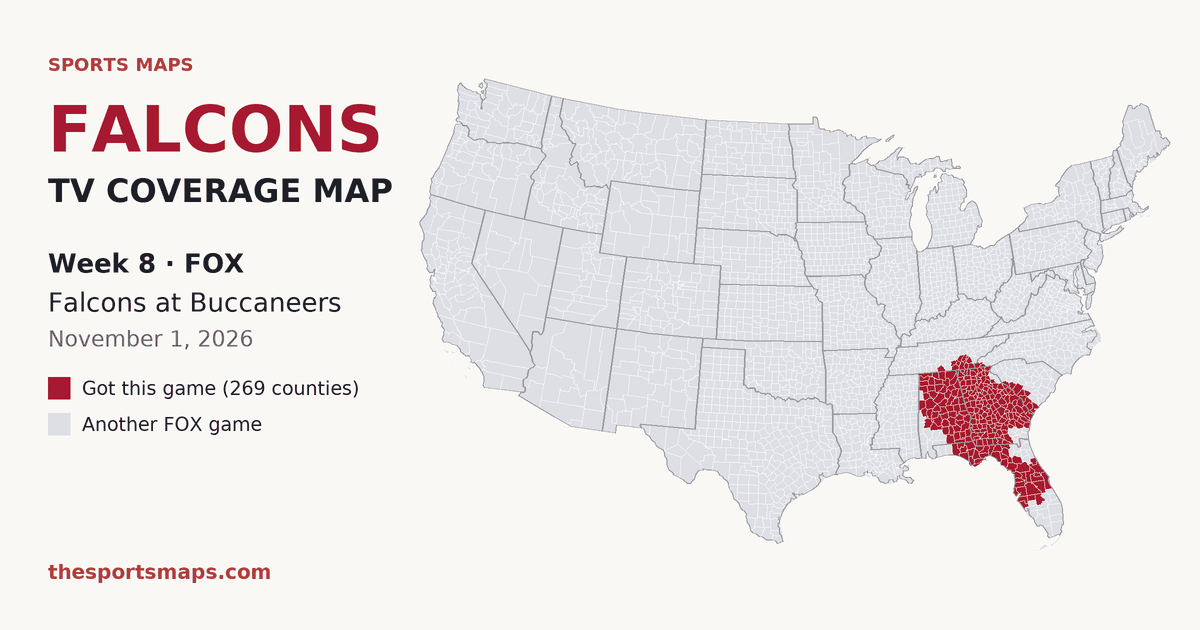 Falcons at Buccaneers Week 8 TV coverage map (FOX, November 1, 2026)