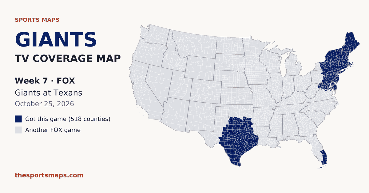 Giants at Texans Week 7 TV coverage map (FOX, October 25, 2026)