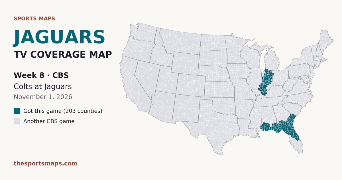 Jaguars vs Colts Week 8 TV coverage map (CBS, November 1, 2026)