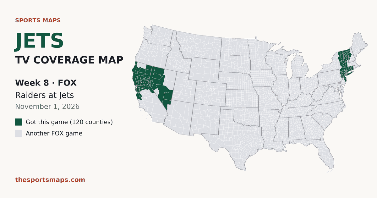 Jets vs Raiders Week 8 TV coverage map (FOX, November 1, 2026)