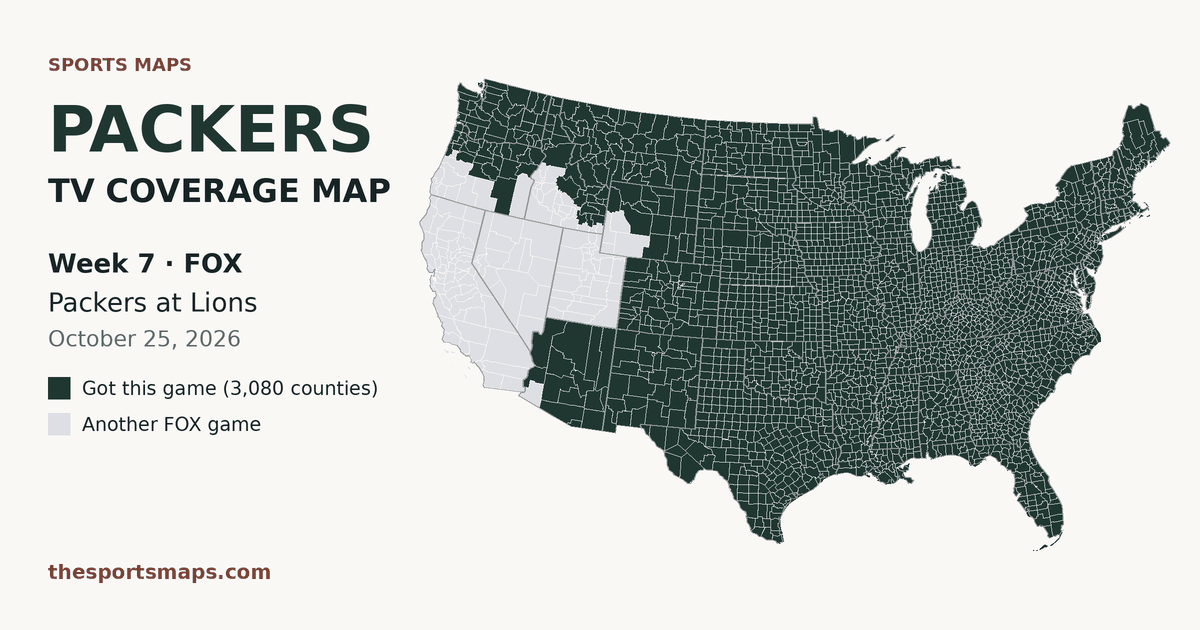 Packers at Lions Week 7 TV coverage map (FOX, October 25, 2026)
