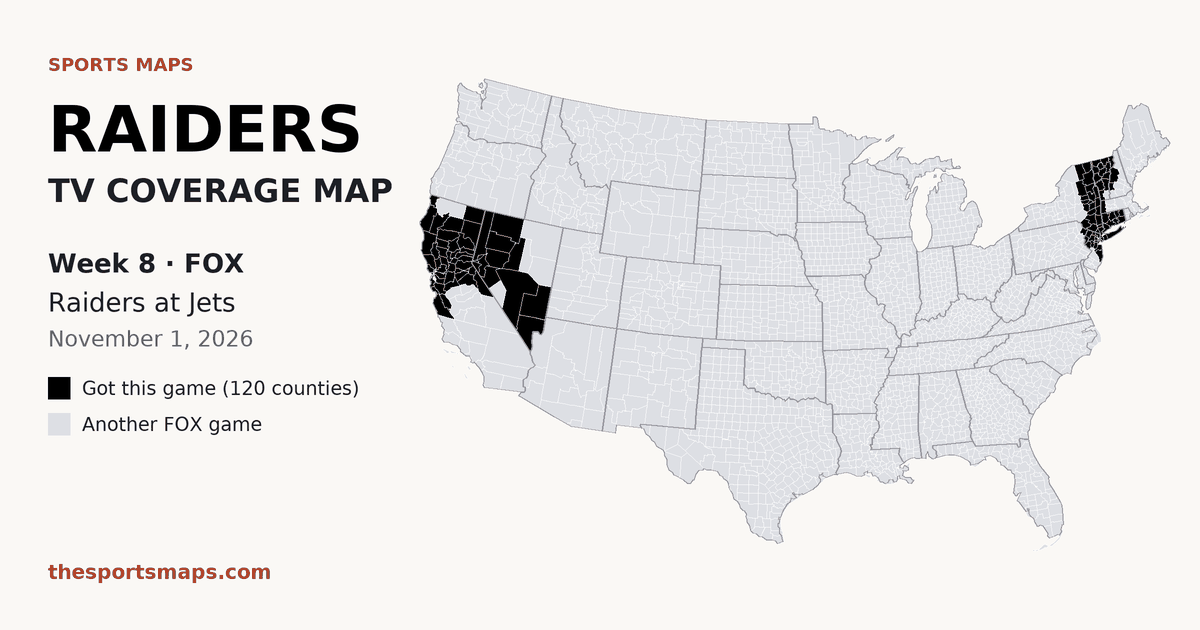 Raiders at Jets Week 8 TV coverage map (FOX, November 1, 2026)
