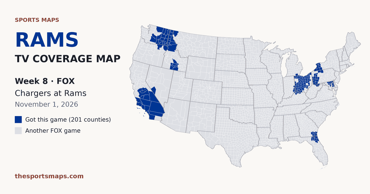 Rams vs Chargers Week 8 TV coverage map (FOX, November 1, 2026)