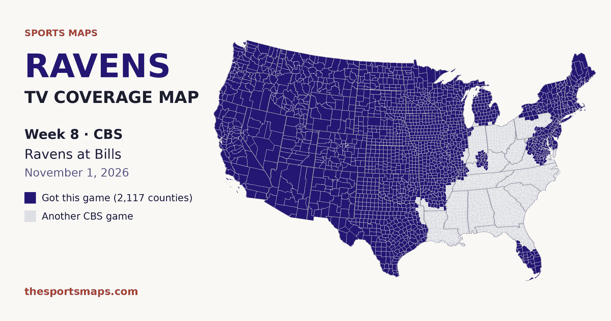 Ravens at Bills Week 8 TV coverage map (CBS, November 1, 2026)