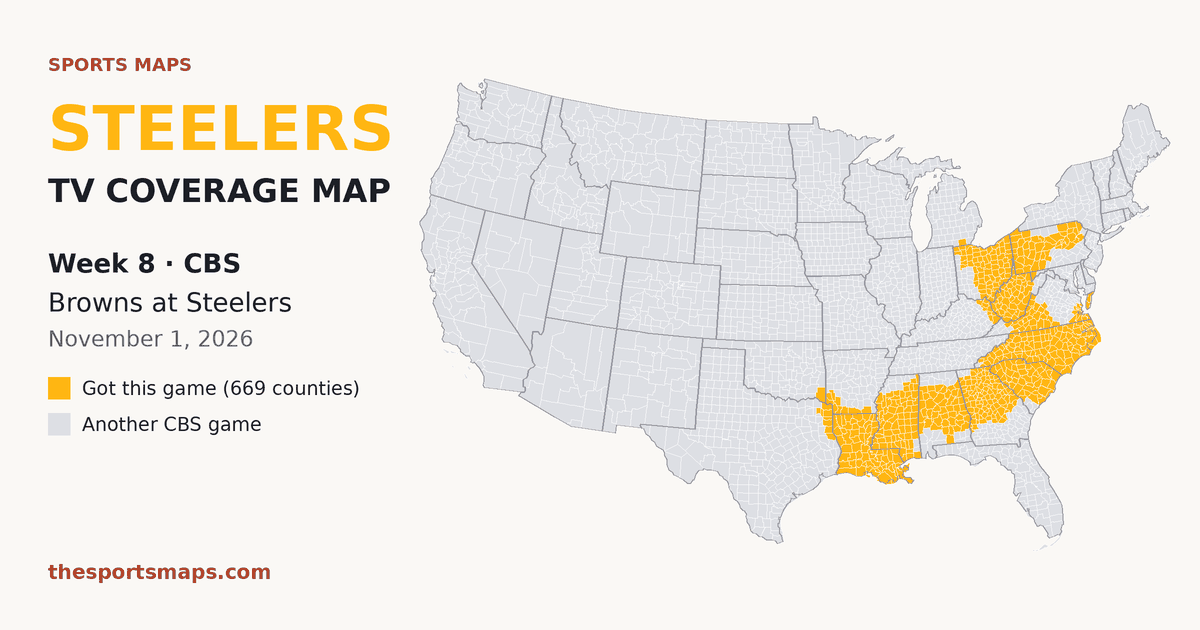 Steelers vs Browns Week 8 TV coverage map (CBS, November 1, 2026)