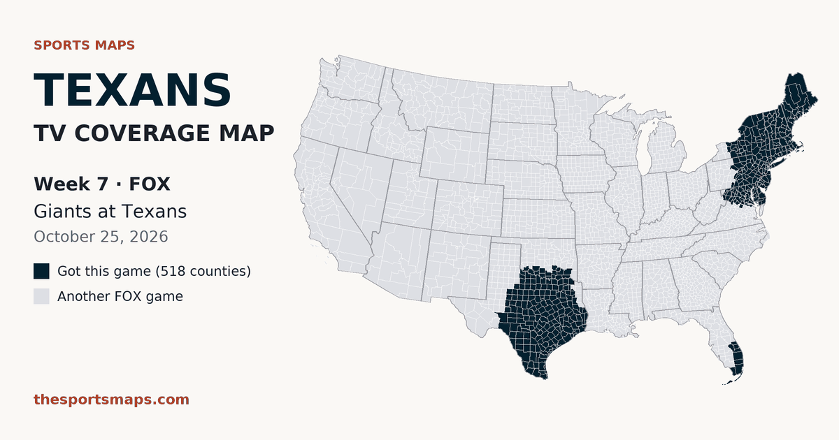 Texans vs Giants Week 7 TV coverage map (FOX, October 25, 2026)