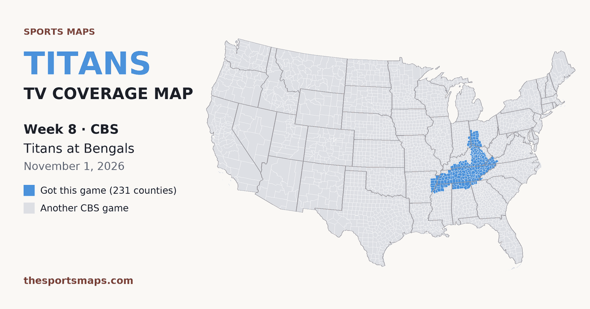 Titans at Bengals Week 8 TV coverage map (CBS, November 1, 2026)